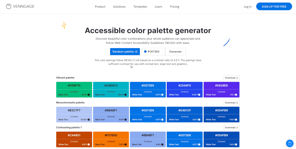 Venngage accessible color palette generator
