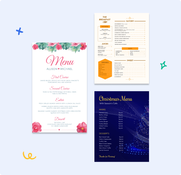 Menu templates ranging from rustic-homestyle to modern-chic